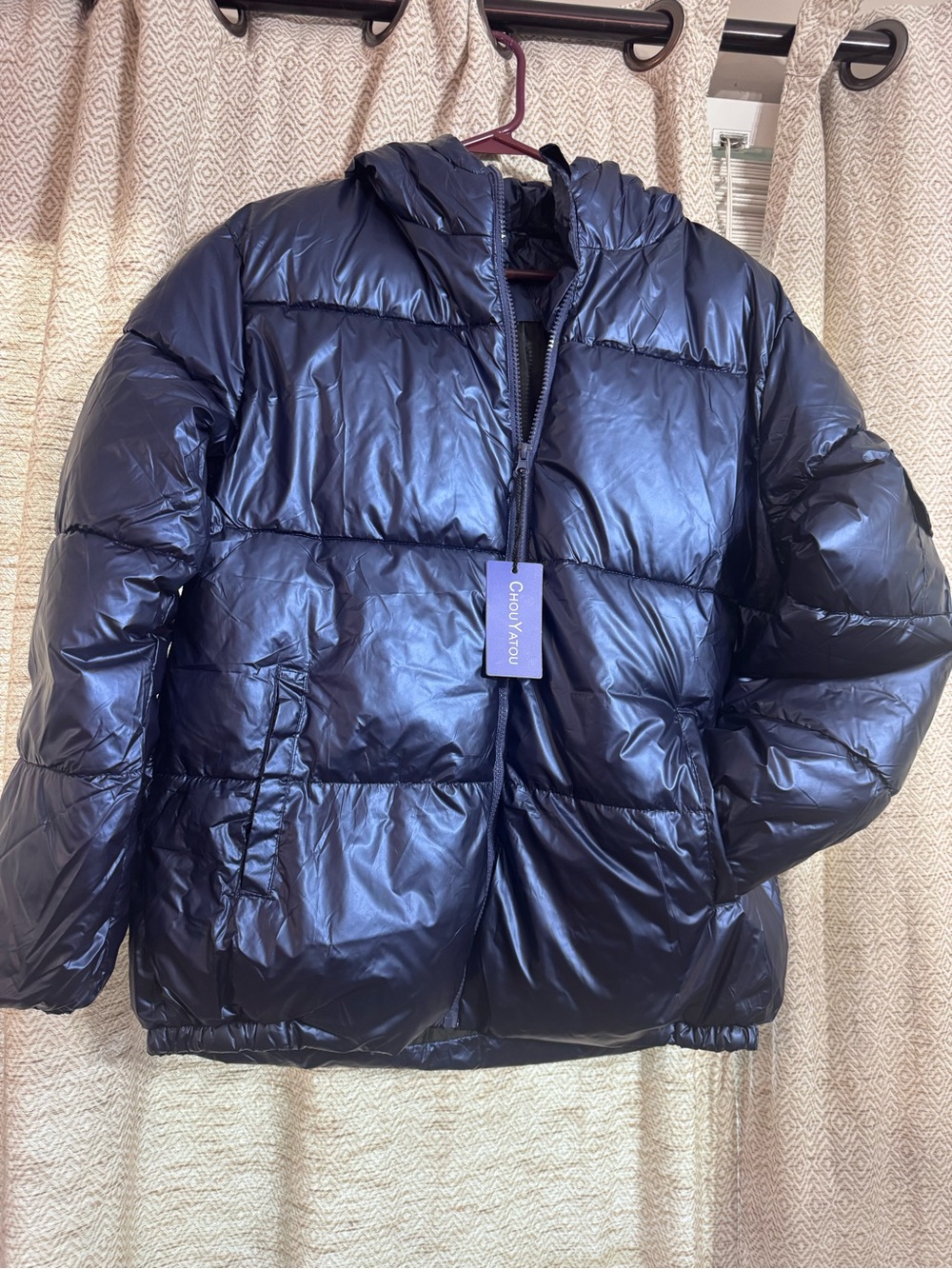 Women's Navy Puffer Jacket with Hood